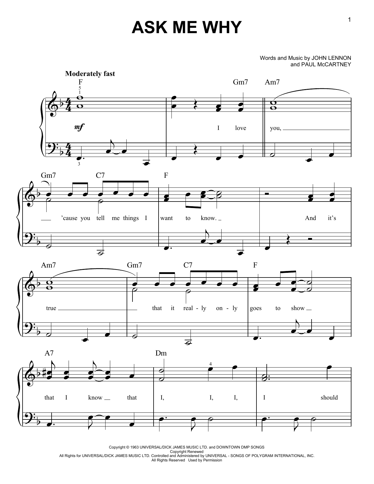 Download The Beatles Ask Me Why Sheet Music