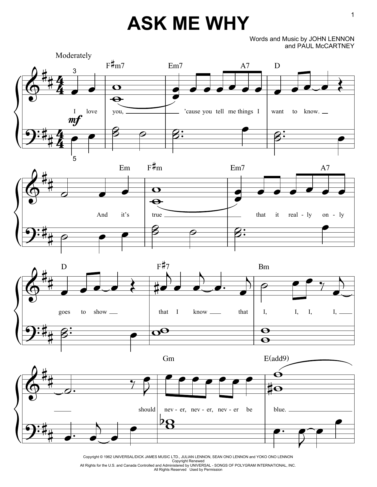 Download The Beatles Ask Me Why Sheet Music