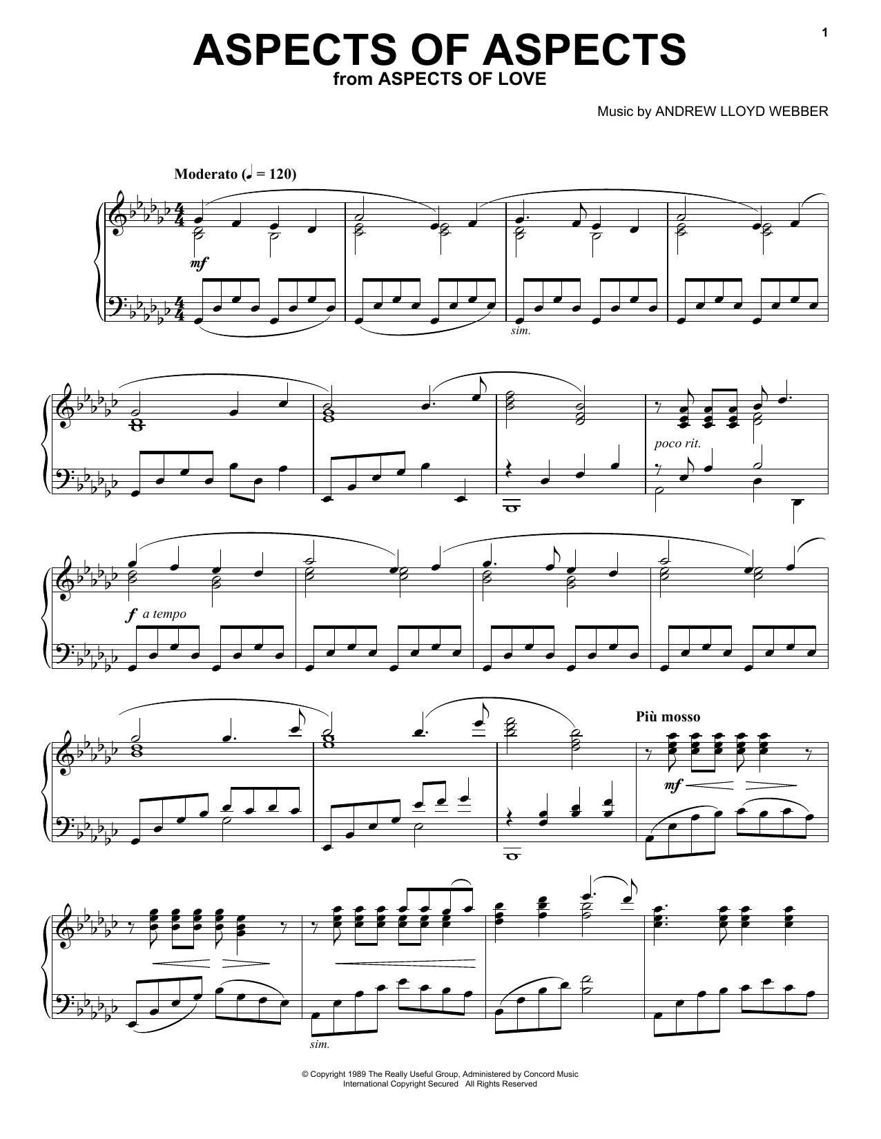 Download Andrew Lloyd Webber Aspects Of Aspects Sheet Music