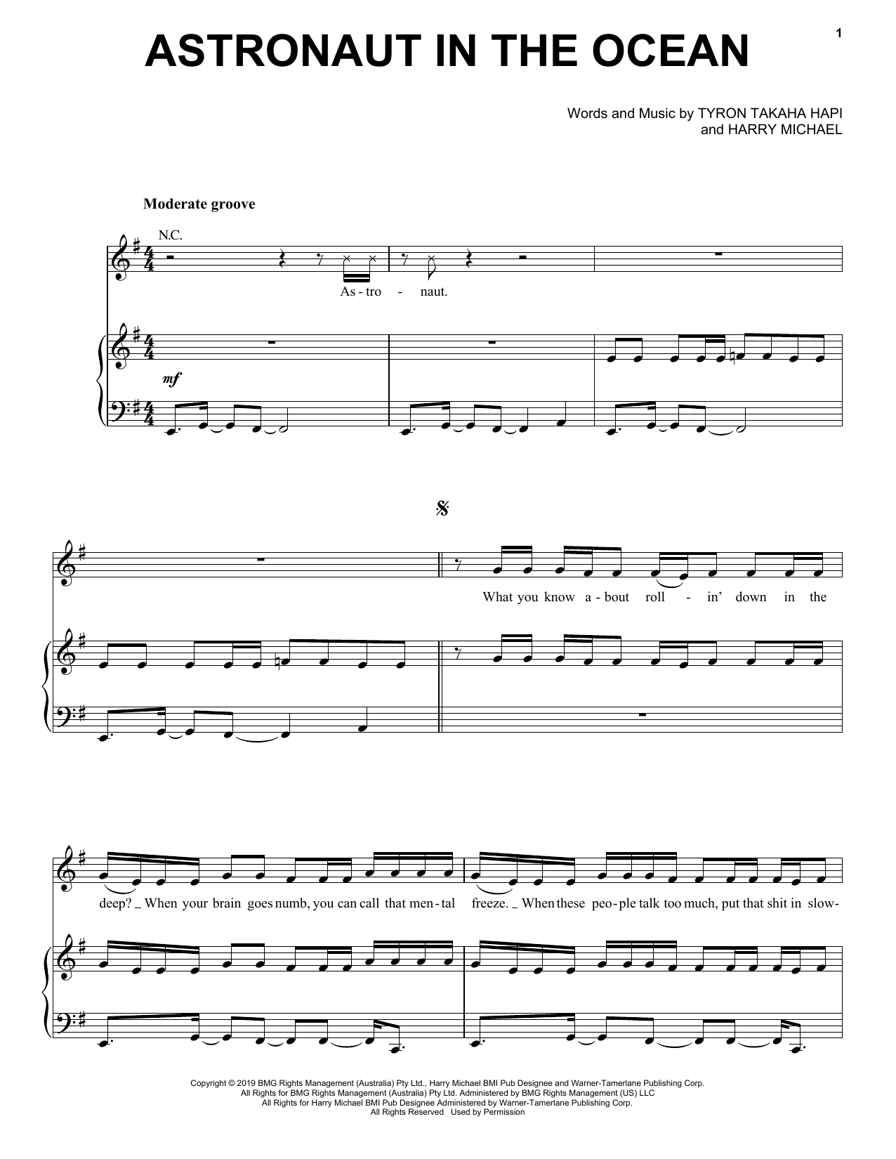 Download Masked Wolf Astronaut In The Ocean Sheet Music