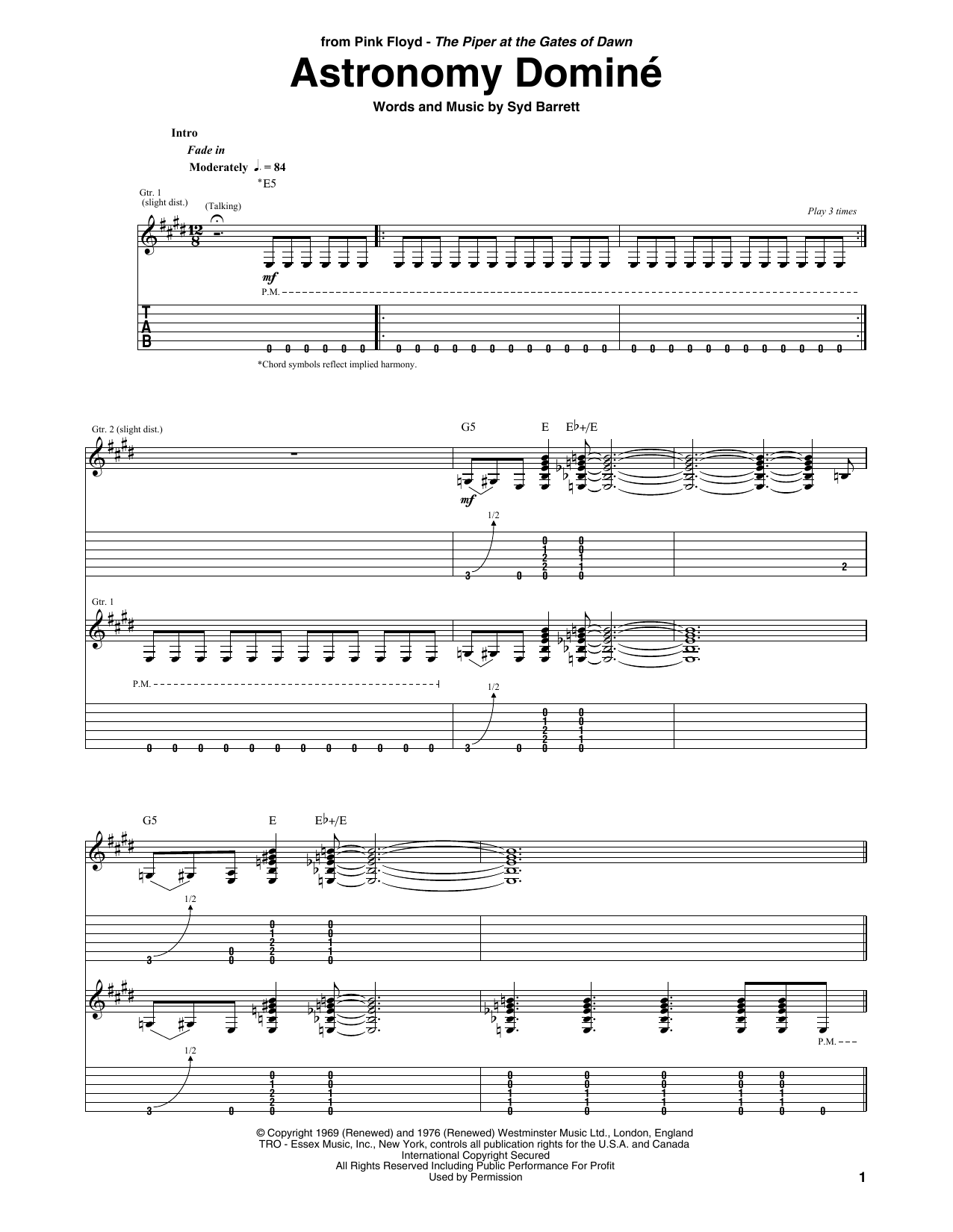 Download Pink Floyd Astronomy Domine Sheet Music