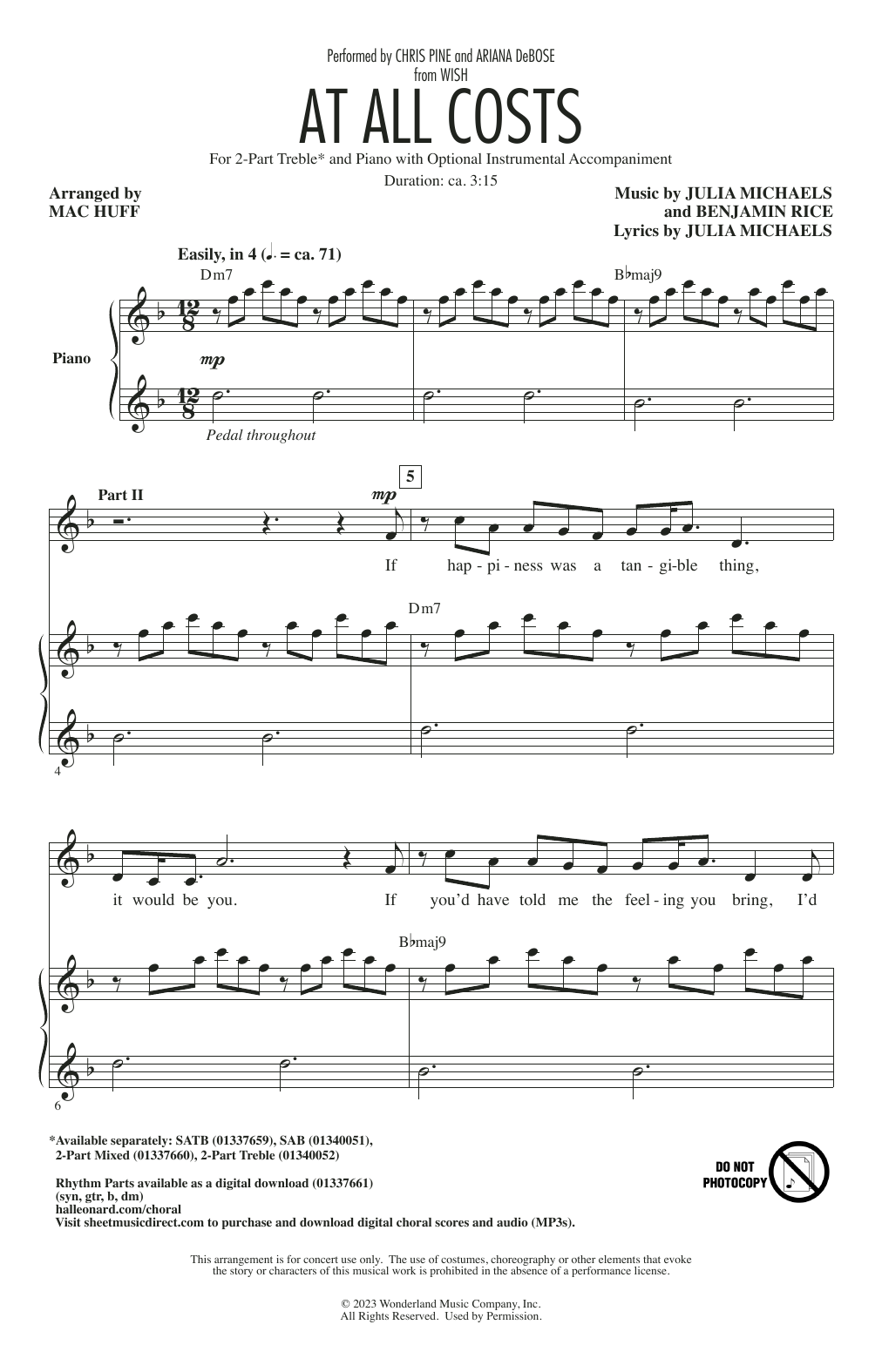 Chris Pine and Ariana DeBose At All Costs (from Wish) (arr. Mac Huff) sheet music notes printable PDF score
