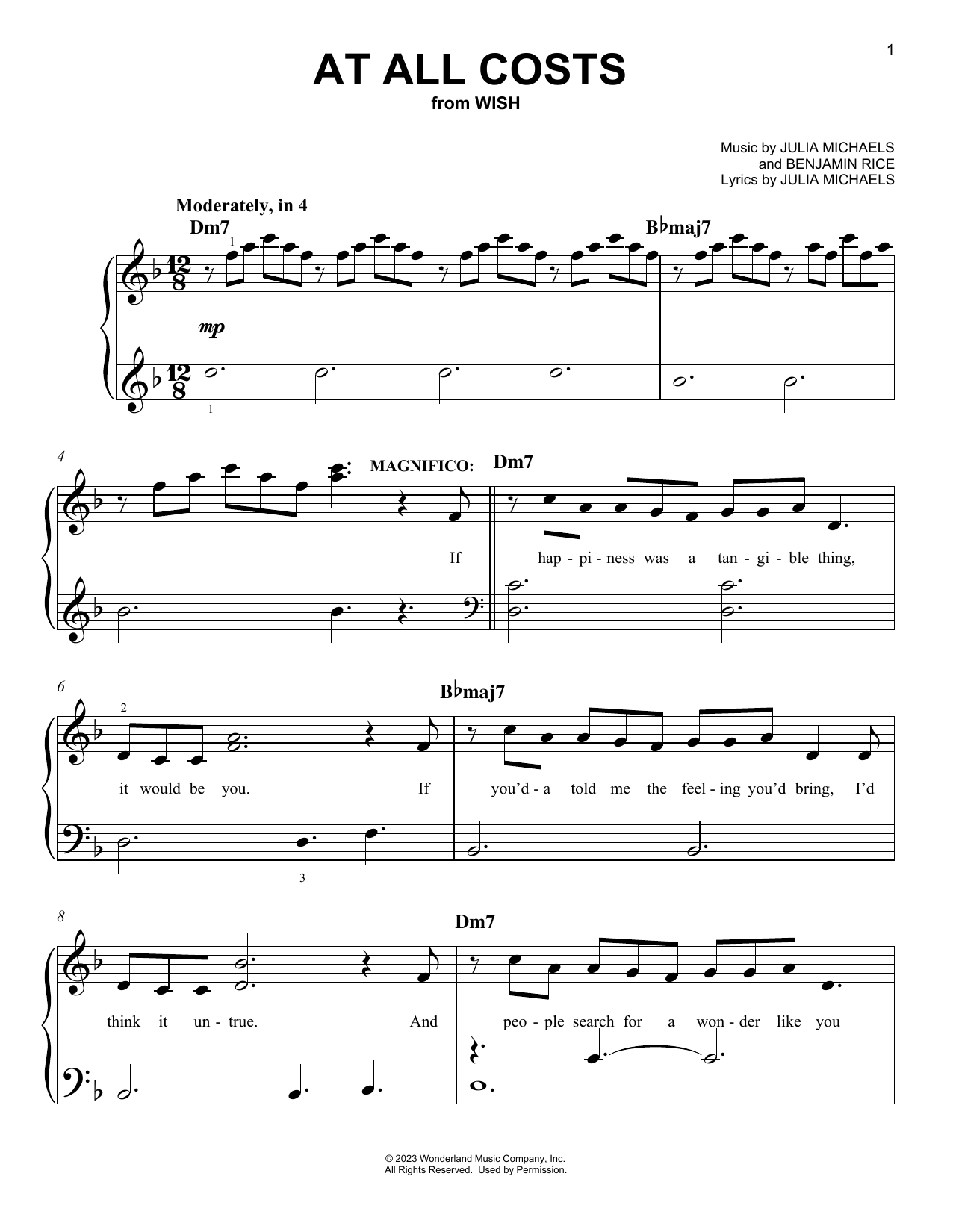 Chris Pine and Ariana DeBose At All Costs (from Wish) sheet music notes printable PDF score