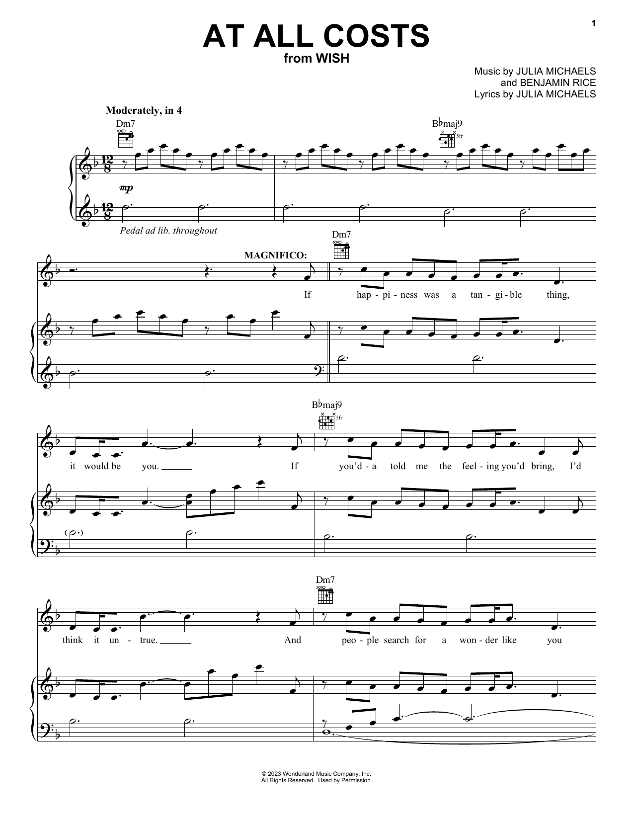 Chris Pine and Ariana DeBose At All Costs (from Wish) sheet music notes printable PDF score