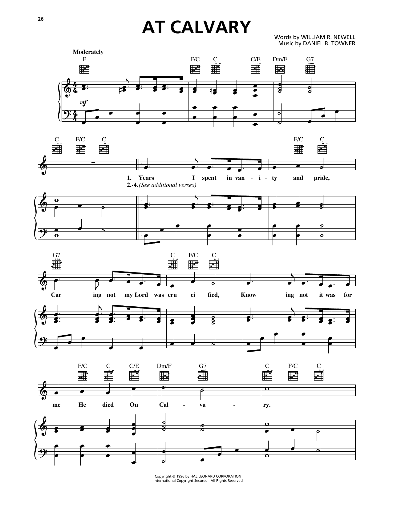 William R. Newell At Calvary sheet music notes printable PDF score