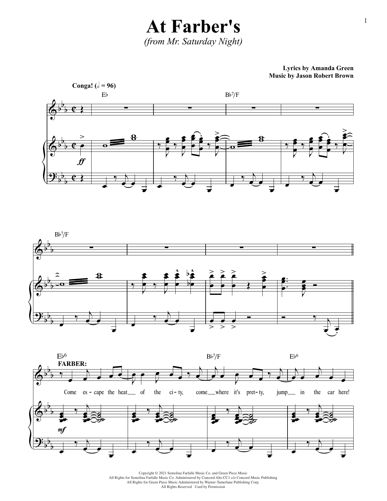 Jason Robert Brown and Amanda Green At Farber's (from Mr. Saturday Night) sheet music notes printable PDF score