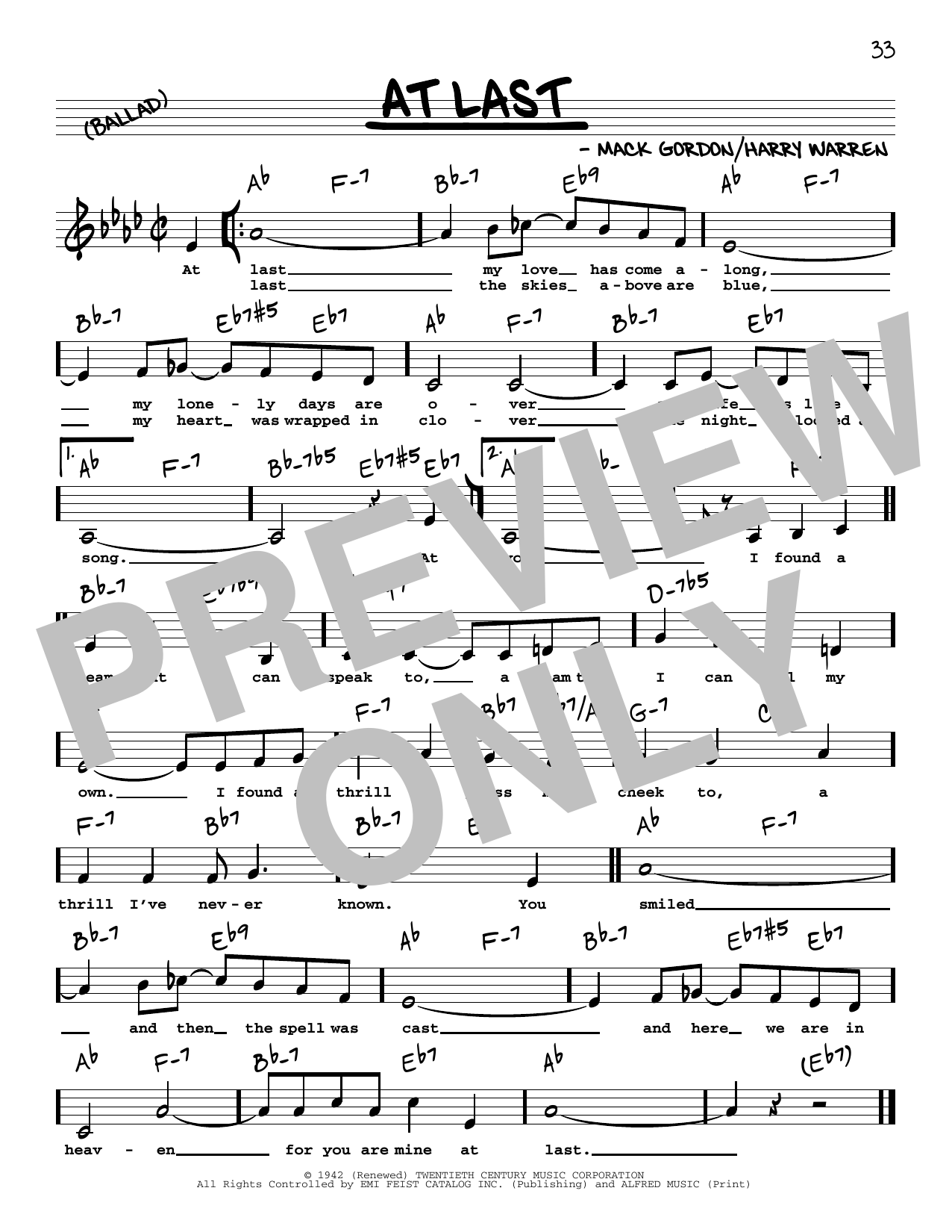 Download Etta James At Last (Low Voice) Sheet Music