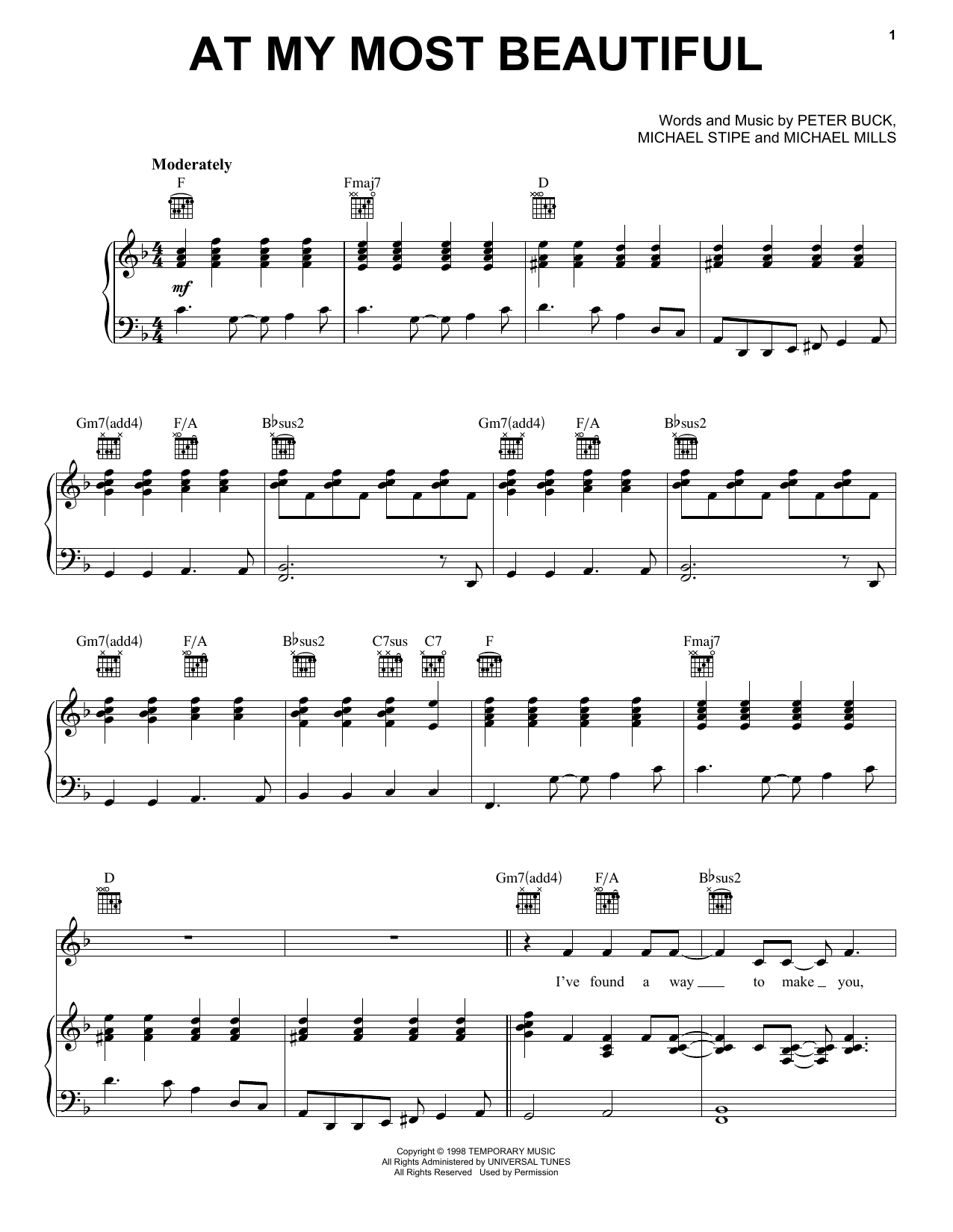 Download R.E.M. At My Most Beautiful Sheet Music
