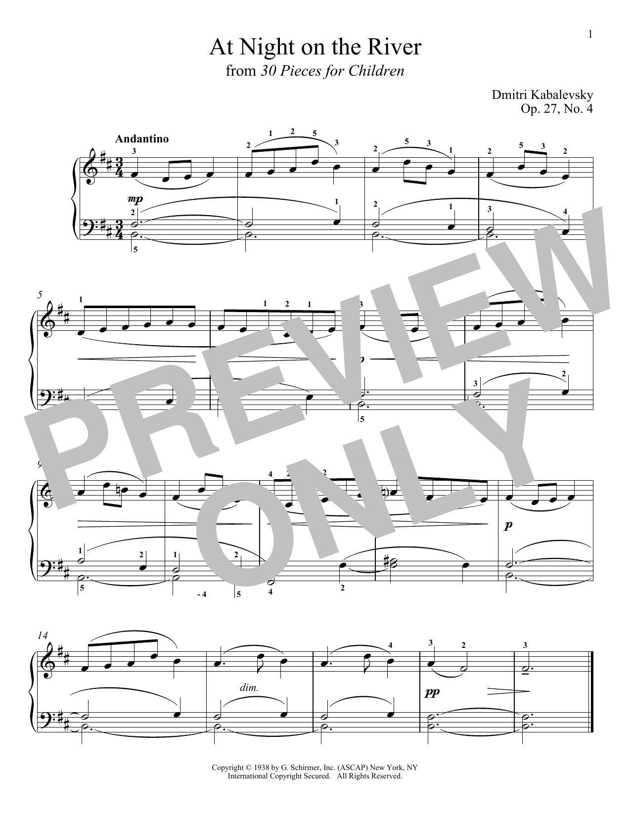 Download Dmitri Kabalevsky At Night On The River Sheet Music