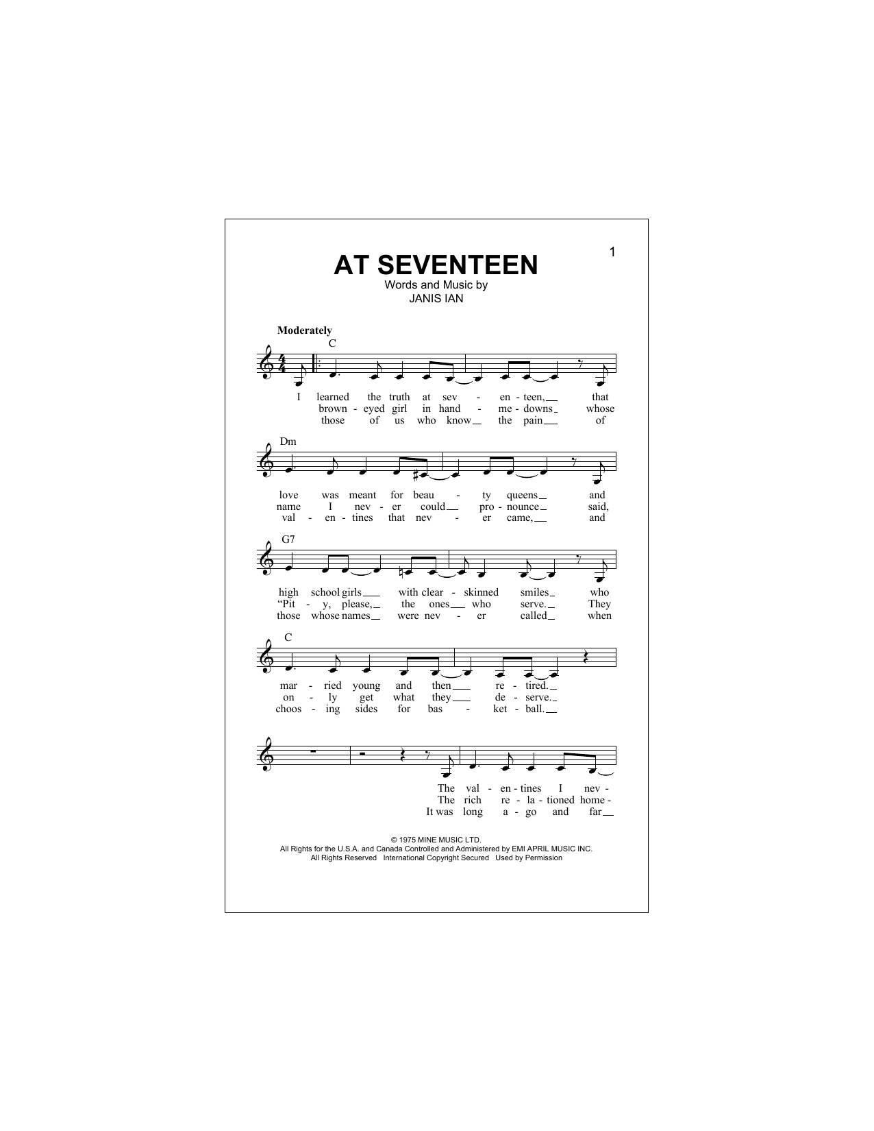 Download Janis Ian At Seventeen Sheet Music