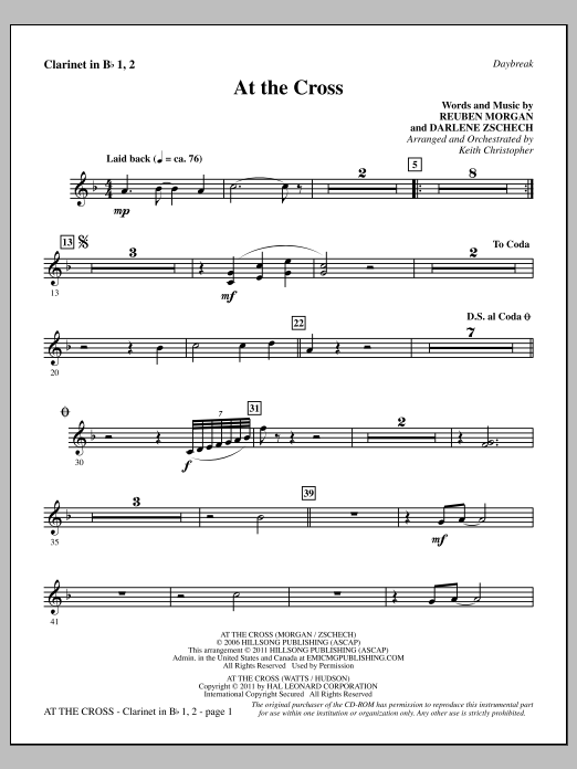 Download Keith Christopher At The Cross - Bb Clarinet 1 & 2 Sheet Music