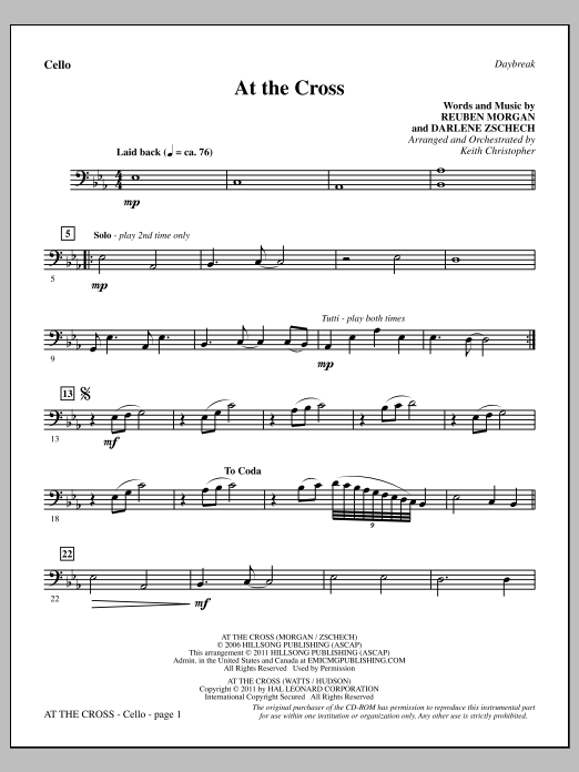 Download Keith Christopher At The Cross - Cello Sheet Music