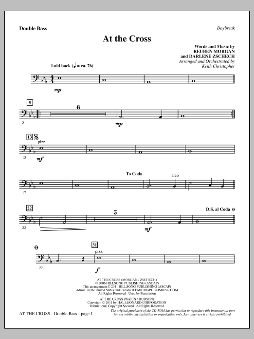 Download Keith Christopher At The Cross - Double Bass Sheet Music