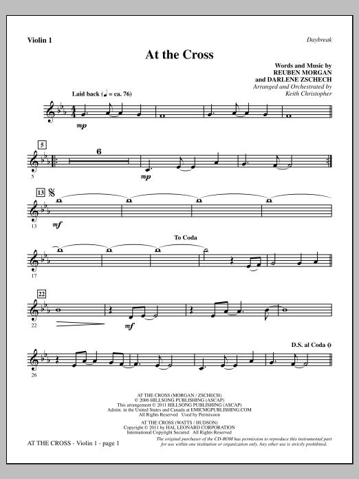 Download Keith Christopher At The Cross - Violin 1 Sheet Music
