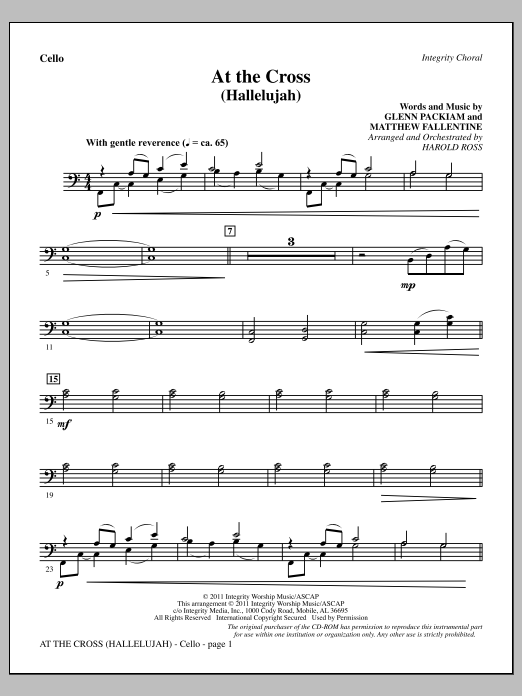 Download Harold Ross At The Cross (Hallelujah) - Cello Sheet Music