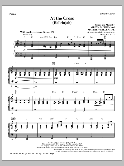 Download Harold Ross At The Cross (Hallelujah) - Piano Sheet Music