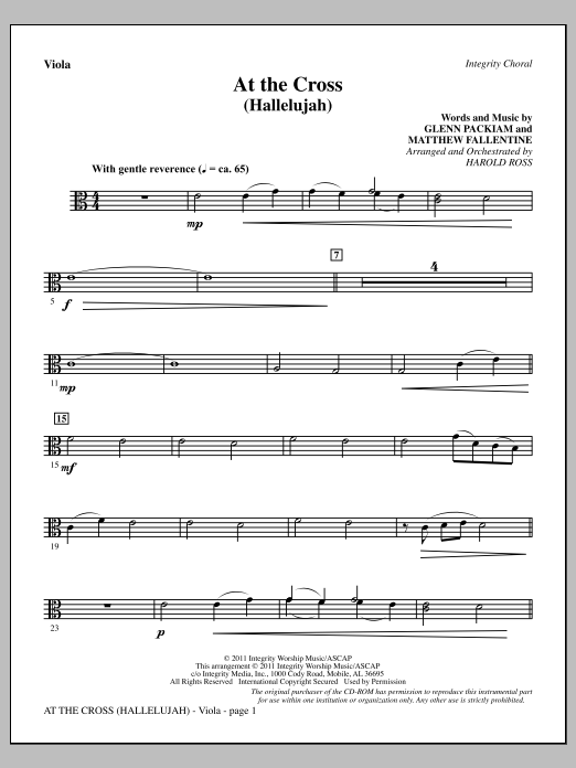 Download Harold Ross At The Cross (Hallelujah) - Viola Sheet Music