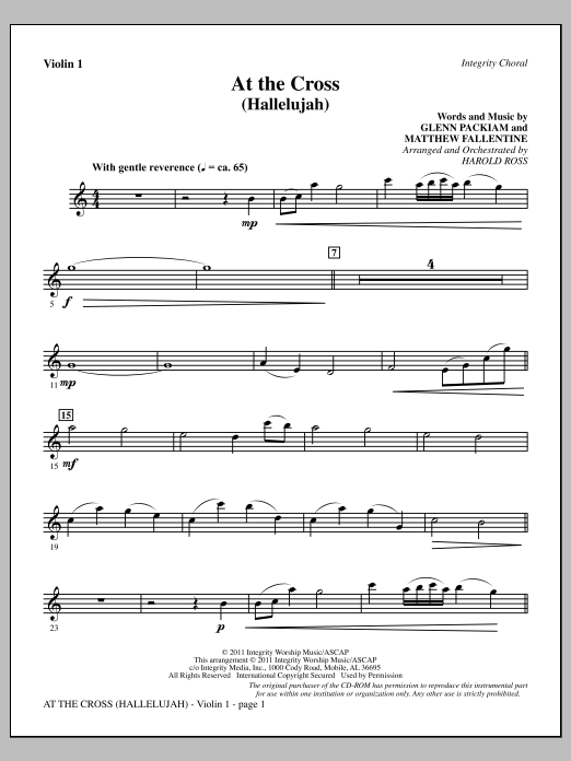 Download Harold Ross At The Cross (Hallelujah) - Violin 1 Sheet Music