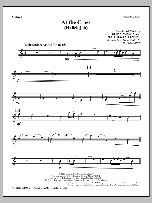 Download Harold Ross At The Cross (Hallelujah) - Violin 2 Sheet Music