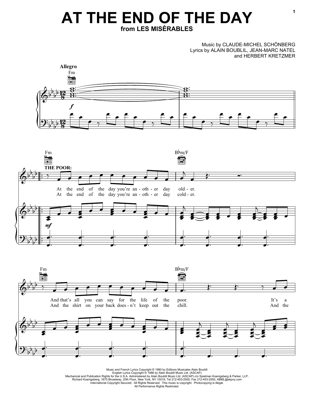 Download Alain Boublil At The End Of The Day Sheet Music