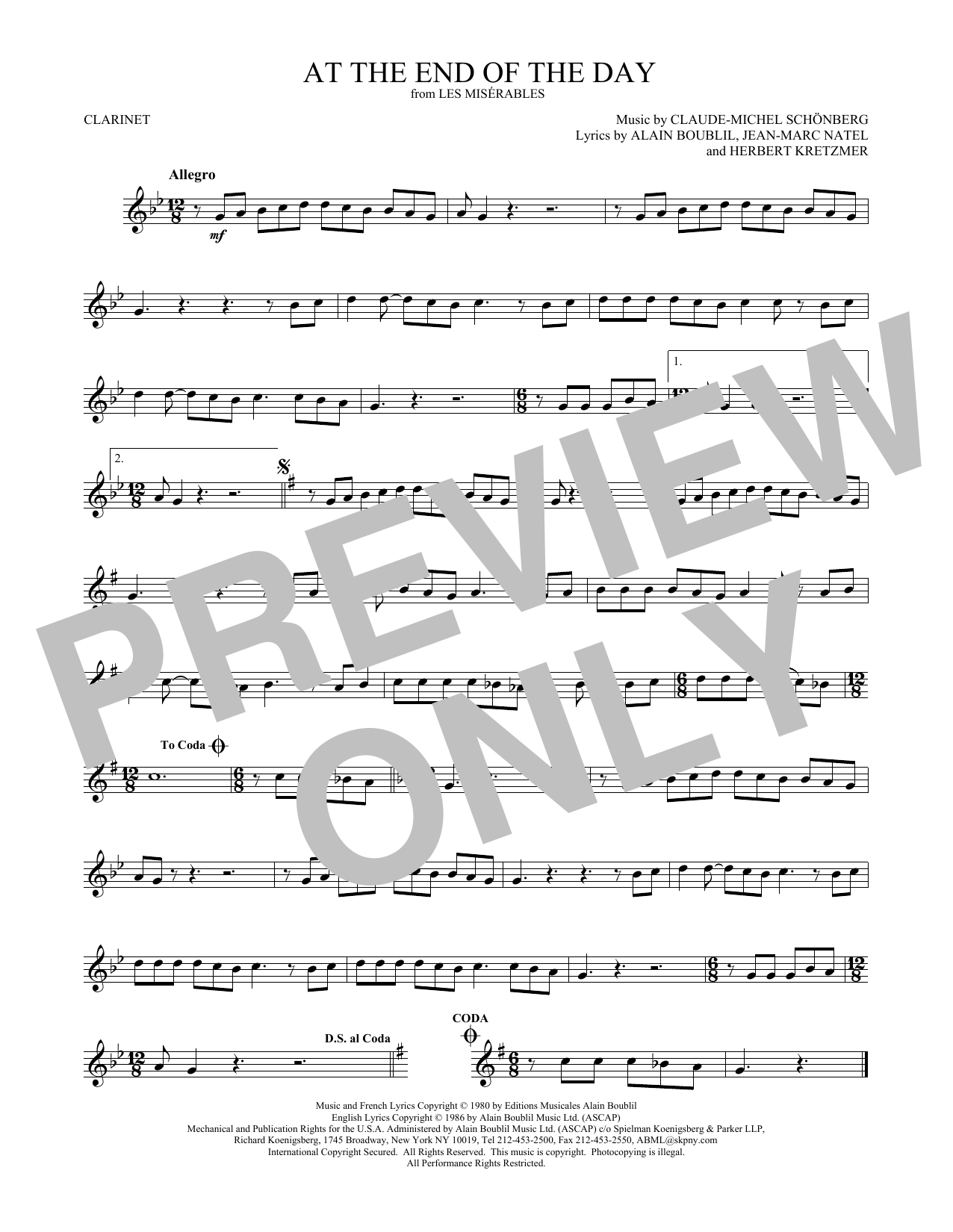 Download Claude-Michel Schönberg At The End Of The Day Sheet Music