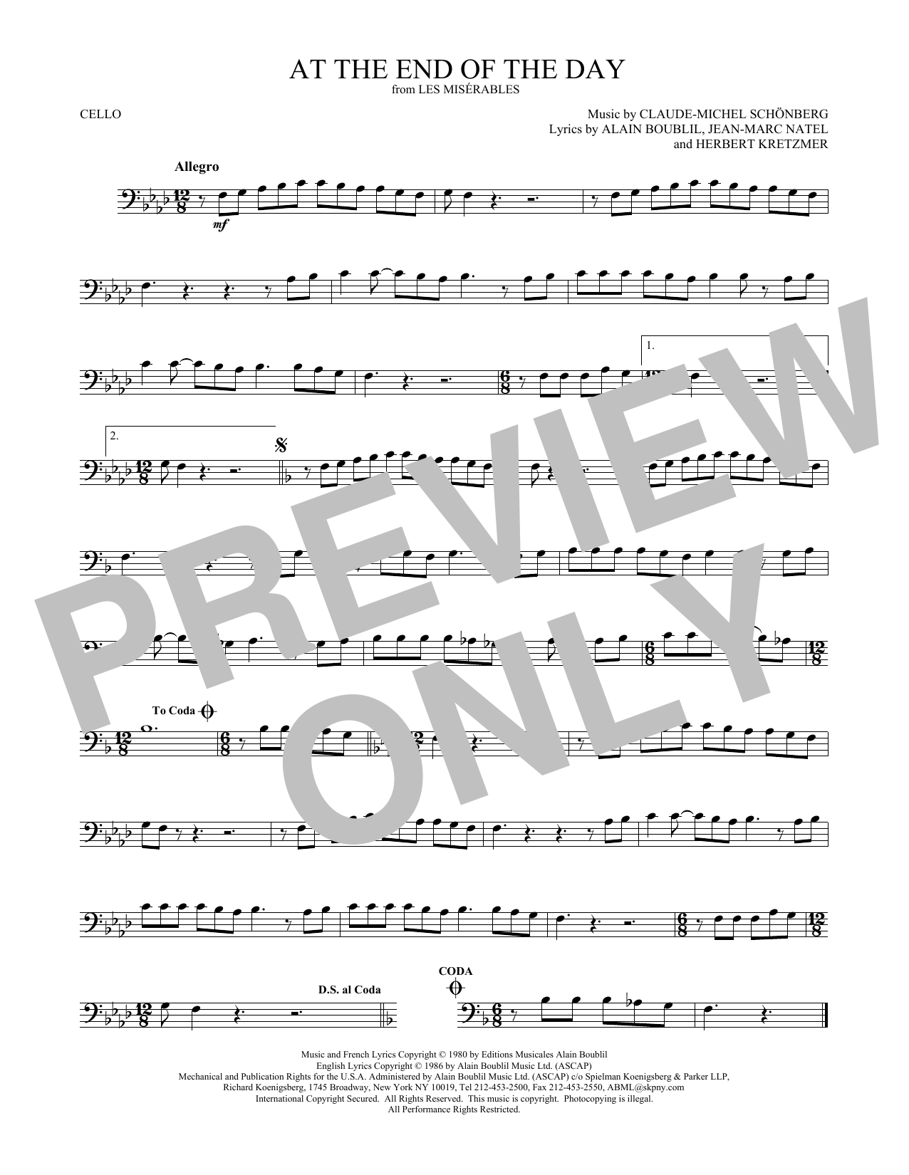 Download Claude-Michel Schonberg At The End Of The Day Sheet Music