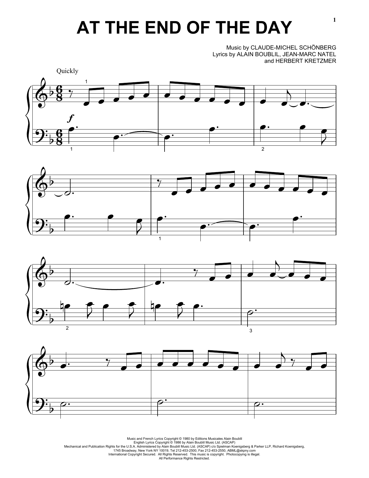 Download Claude-Michel Schonberg At The End Of The Day Sheet Music
