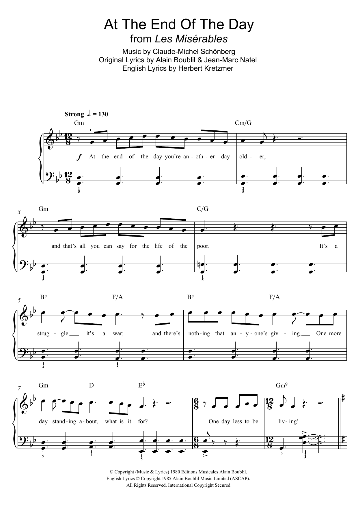 Download Boublil and Schonberg At The End Of The Day (from Les Miserab Sheet Music