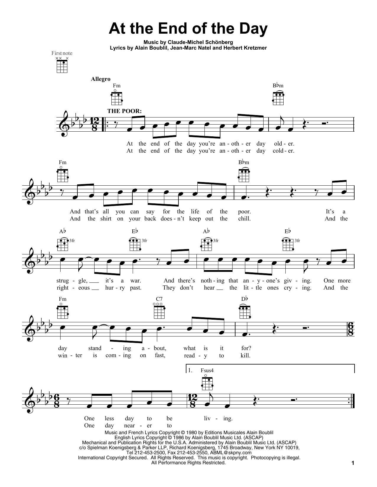 Download Les Miserables (Movie) At The End Of The Day Sheet Music