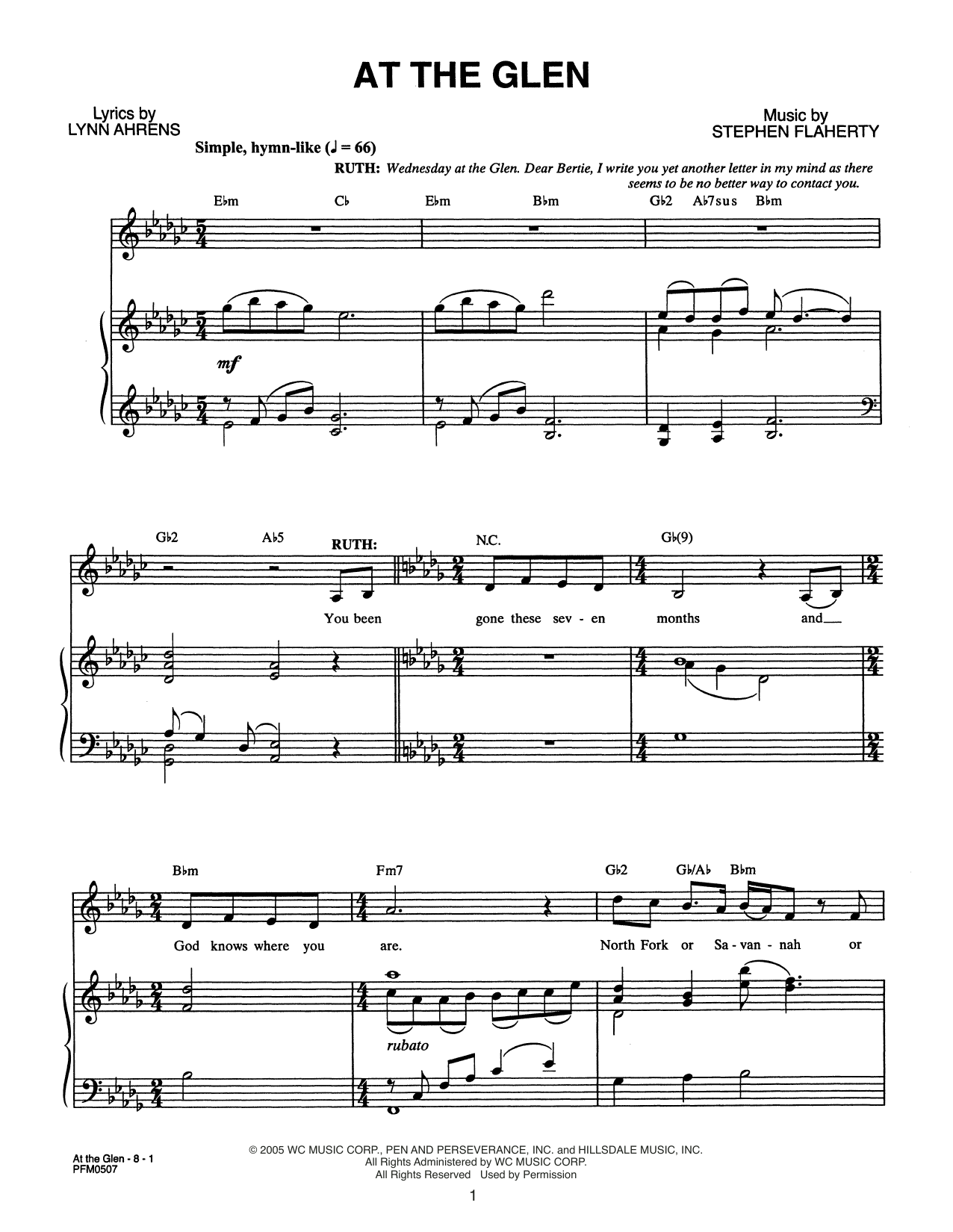 Download Lynn Ahrens and Stephen Flaherty At The Glen (from Dessa Rose: A New Mus Sheet Music
