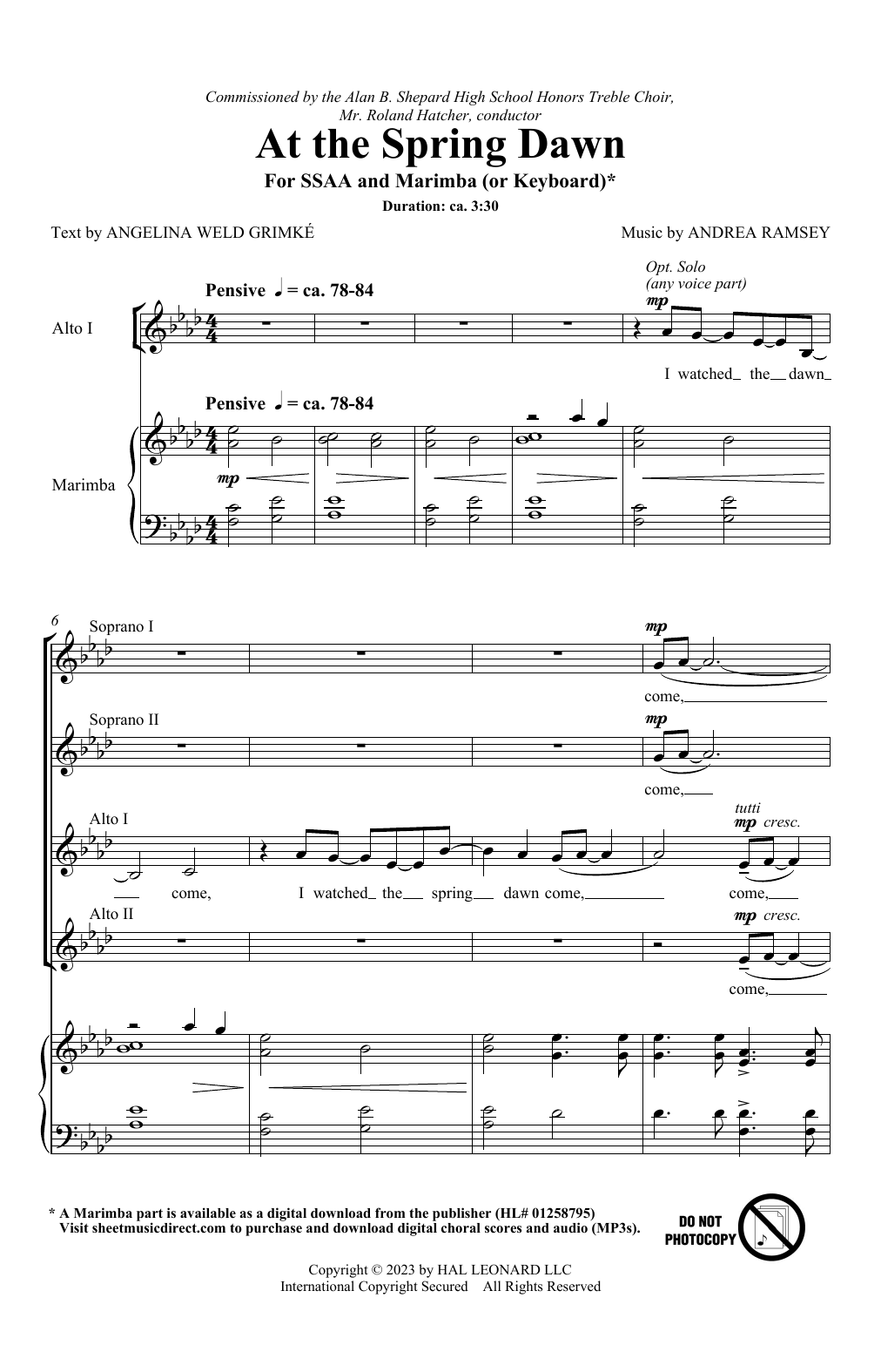 Download Andrea Ramsey At The Spring Dawn Sheet Music