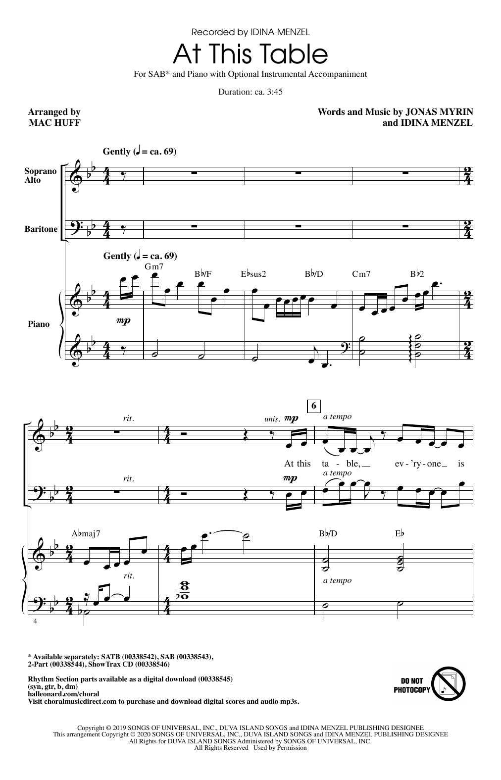 Download Idina Menzel At This Table (arr. Mac Huff) Sheet Music