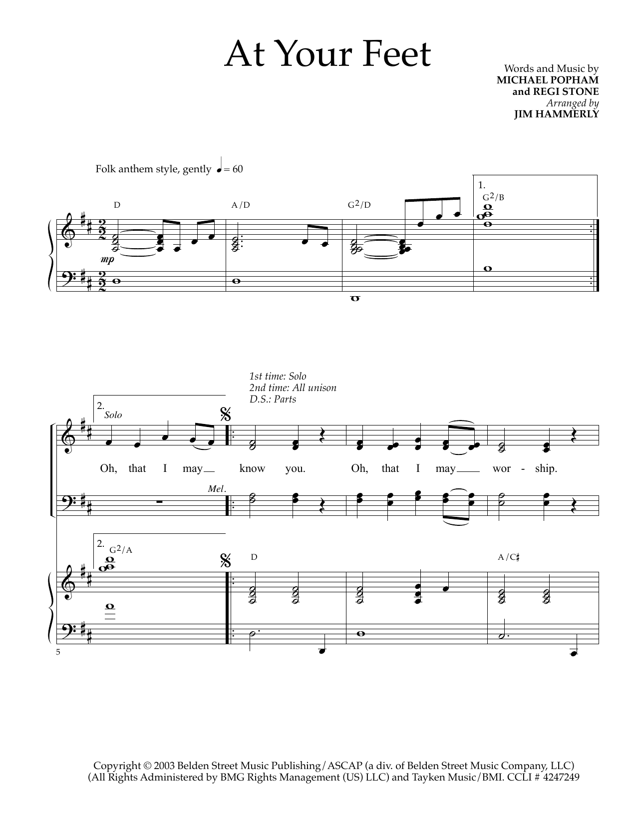 Download Regi Stone At Your Feet (arr. Jim Hammerly) Sheet Music