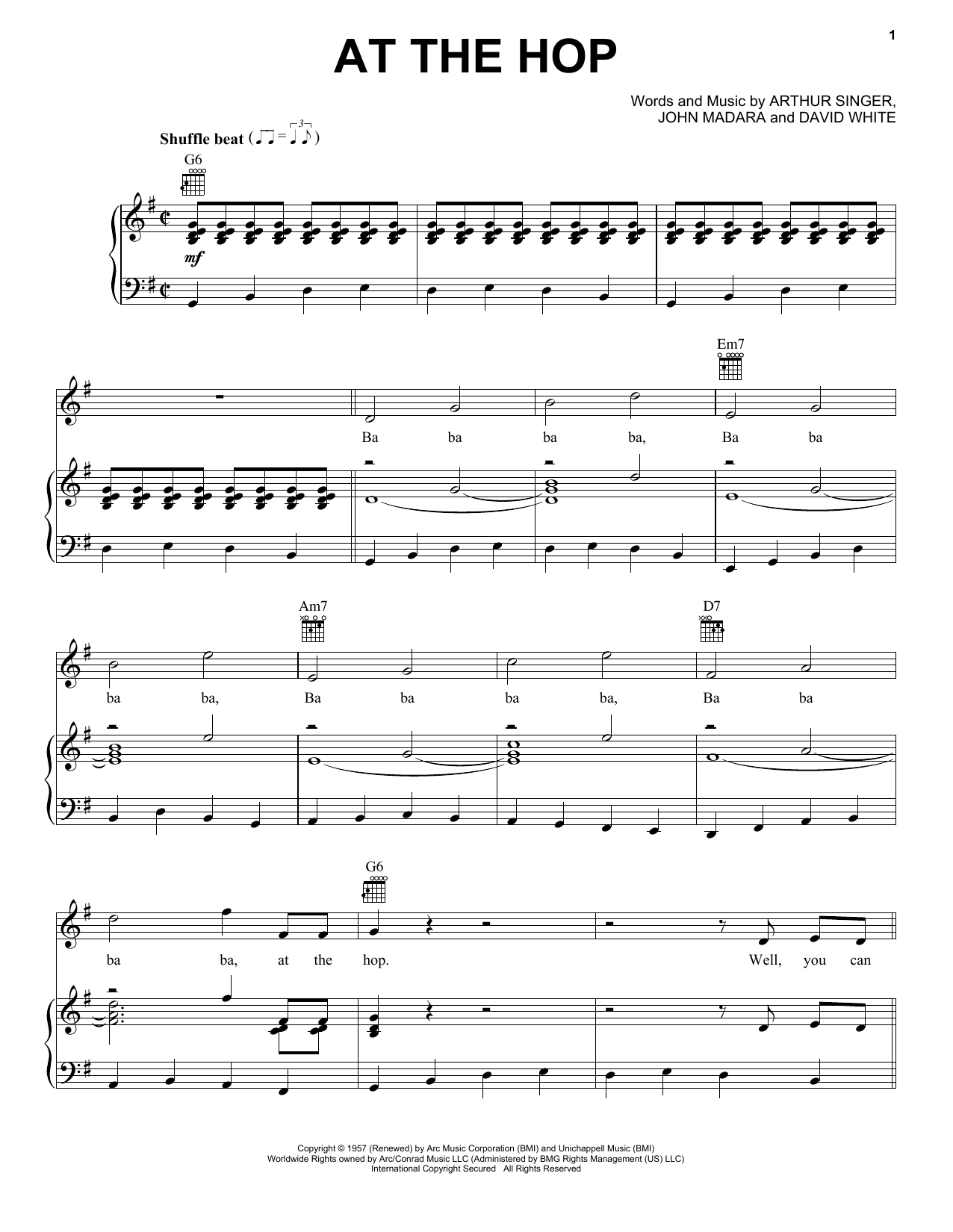 Danny & The Juniors At The Hop sheet music notes printable PDF score