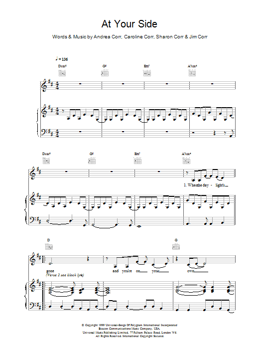 The Corrs At Your Side sheet music notes printable PDF score