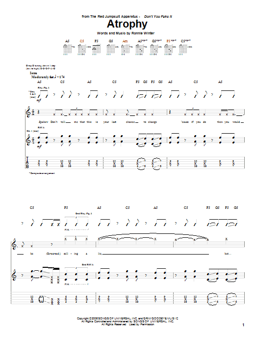 Download The Red Jumpsuit Apparatus Atrophy Sheet Music