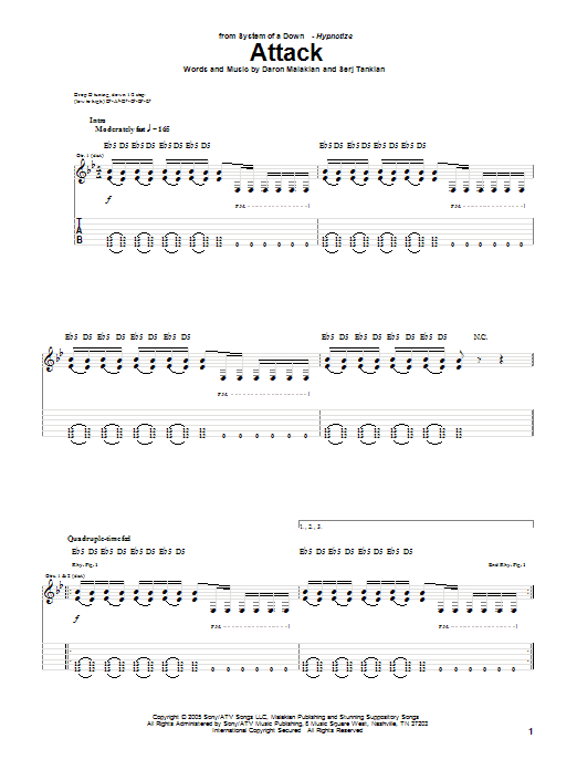Download System Of A Down Attack Sheet Music
