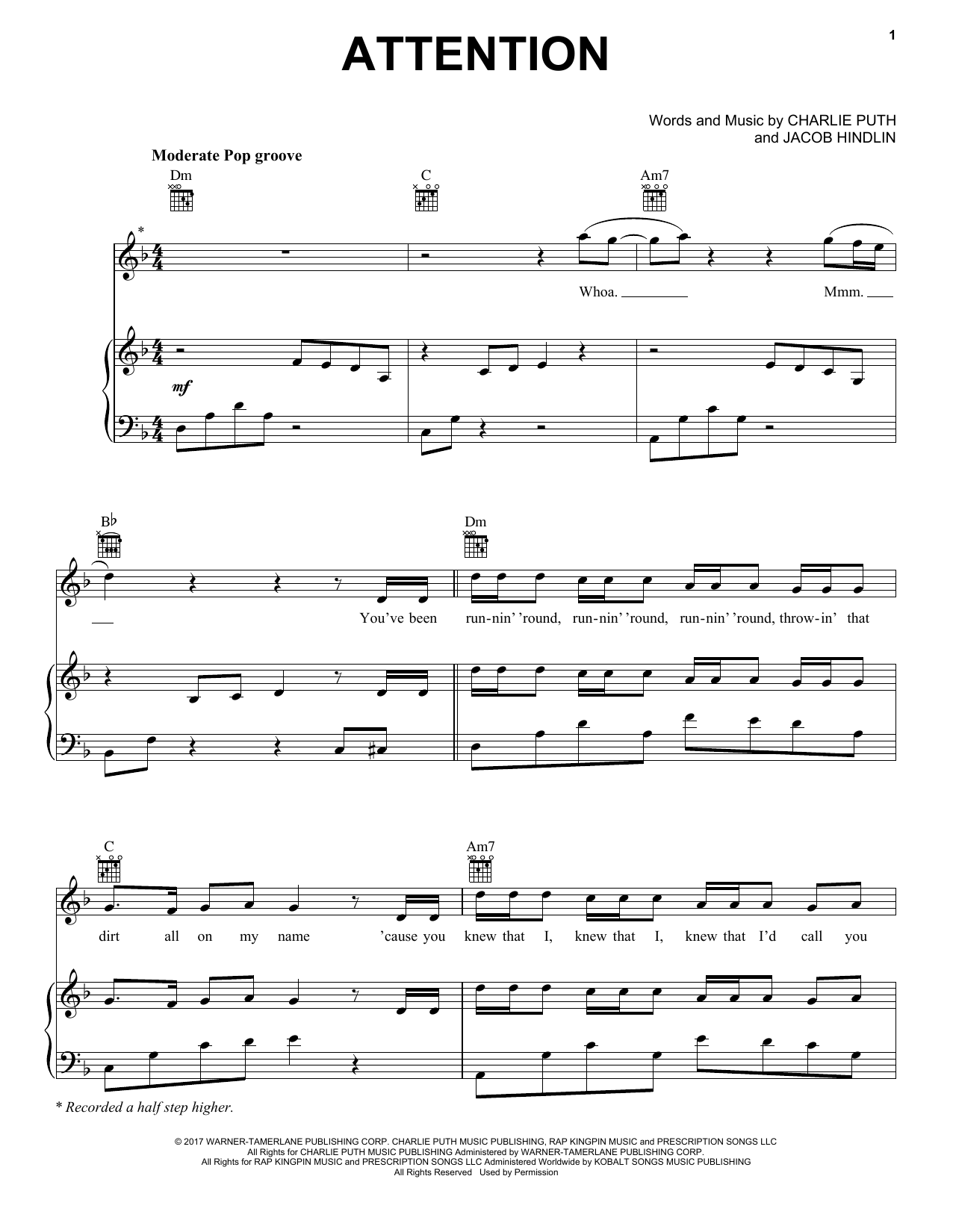 Download Charlie Puth Attention Sheet Music
