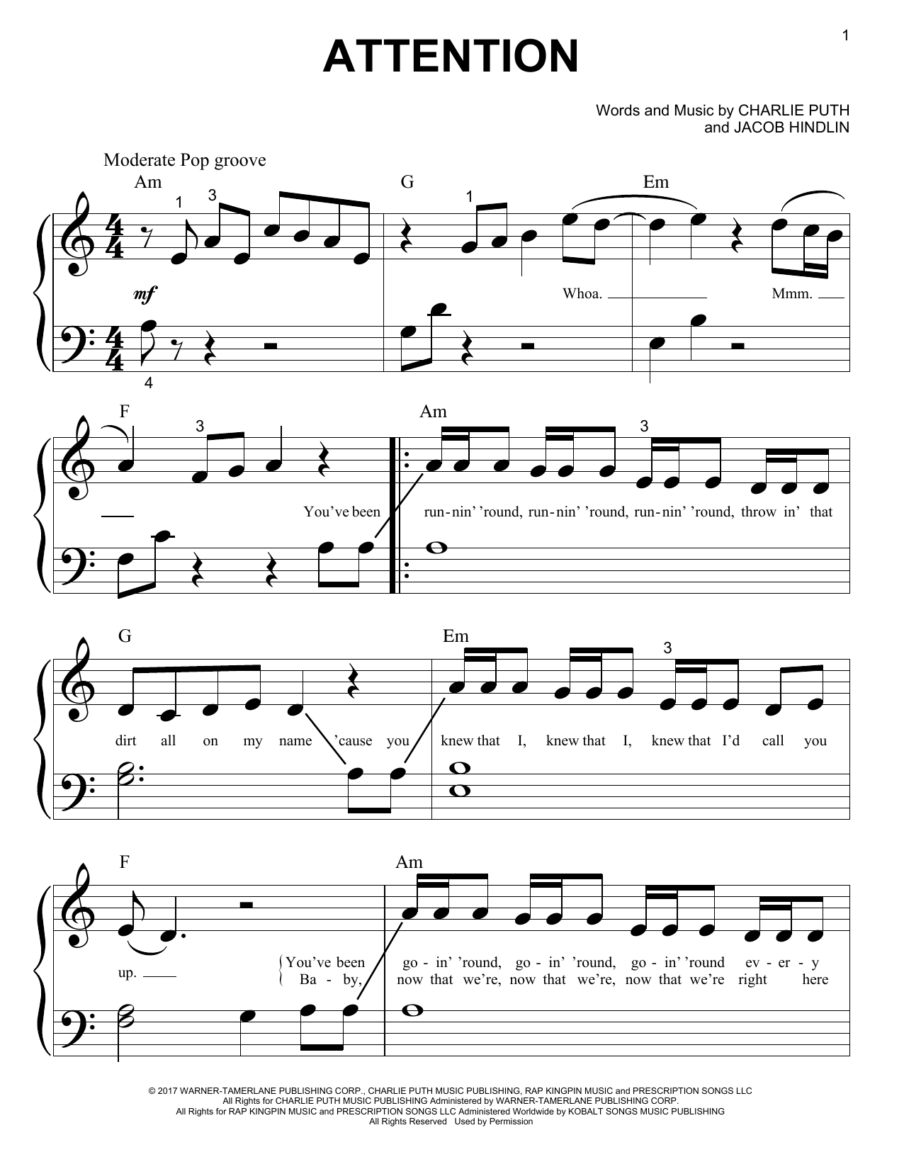 Download Charlie Puth Attention Sheet Music