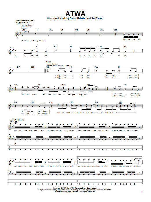 Download System Of A Down ATWA Sheet Music