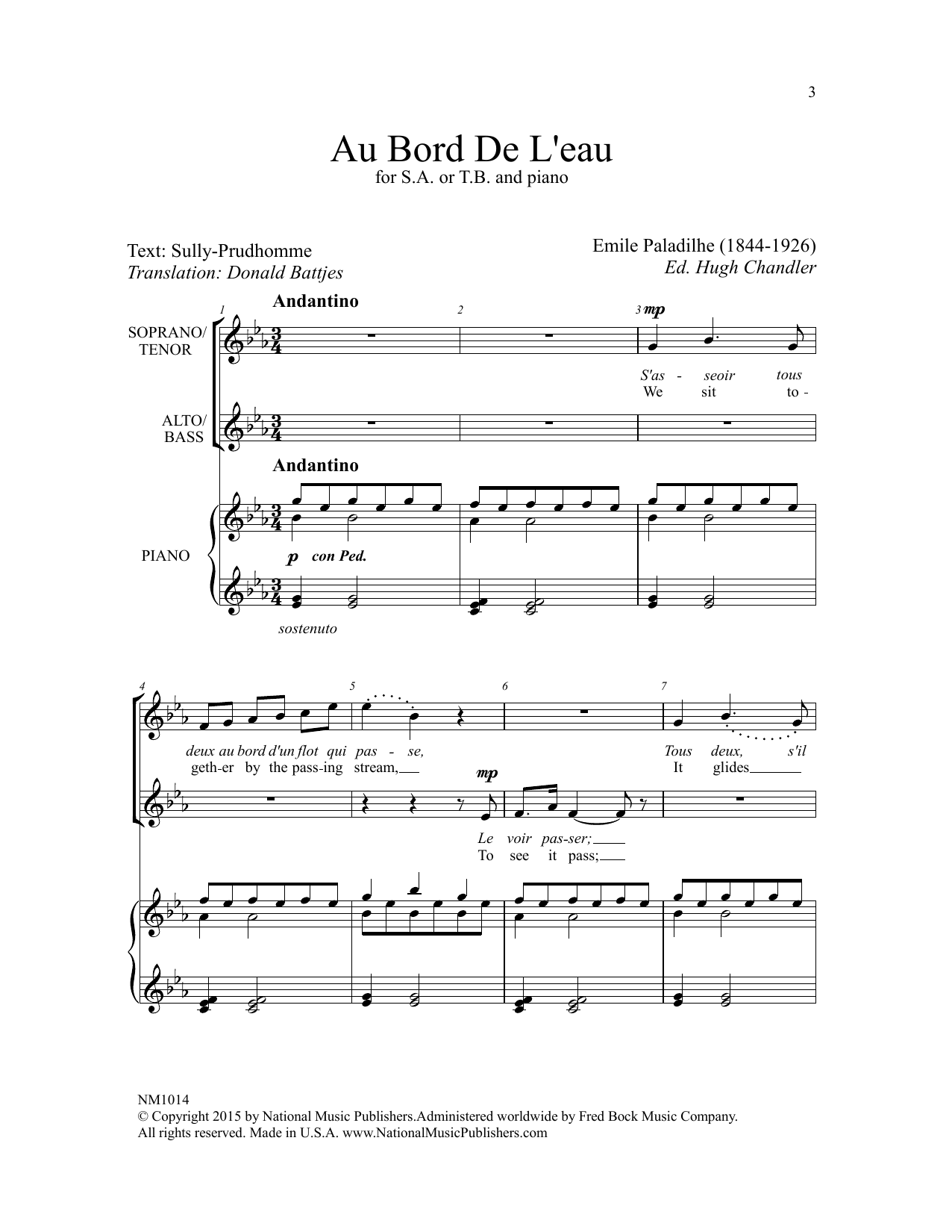 Download Emile Paladilhe Au Bord De L'eau (ed. Hugh Chandler) Sheet Music