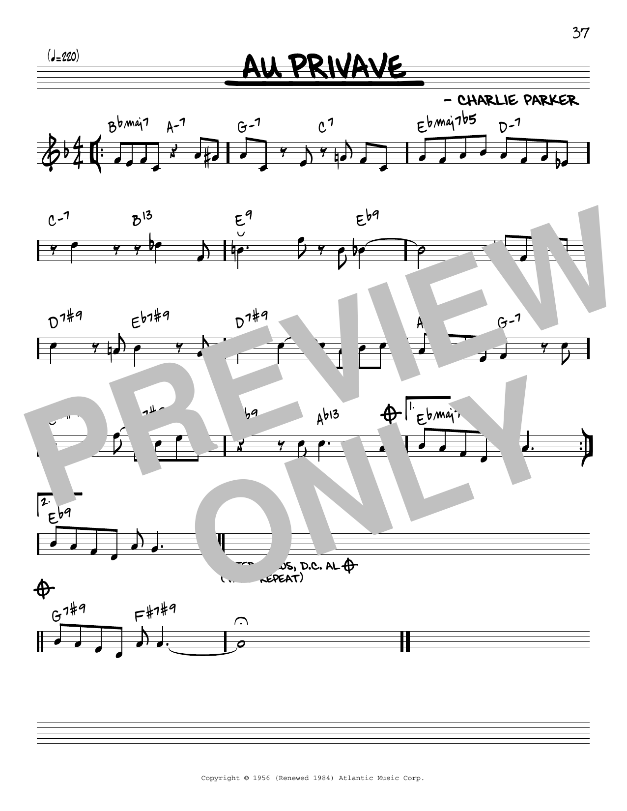 Download Charlie Parker Au Privave [Reharmonized version] (arr. Sheet Music