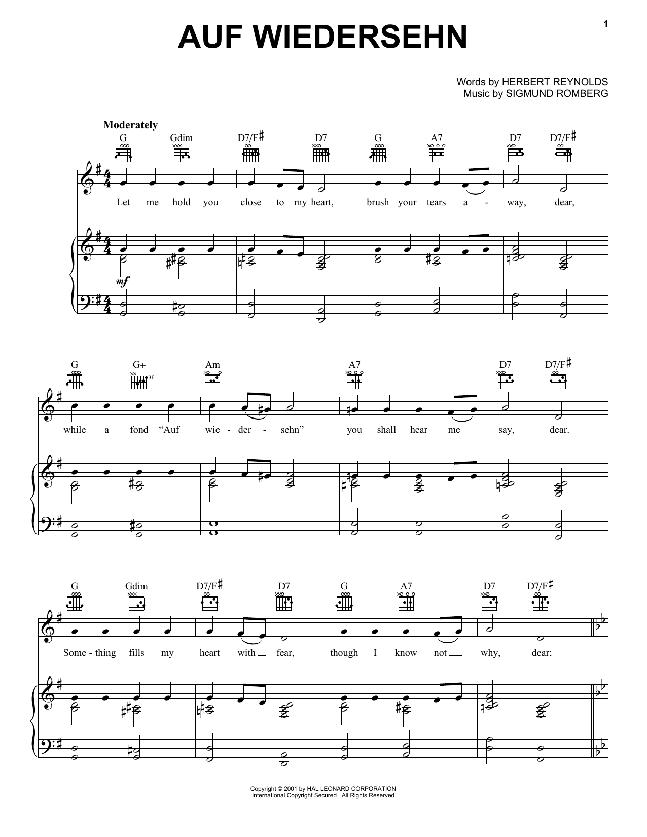 Herbert Reynolds Auf Wiedersehn sheet music notes printable PDF score