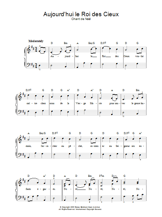 Download Chant de Noël Aujourd'hui Le Roi Des Cieux Sheet Music