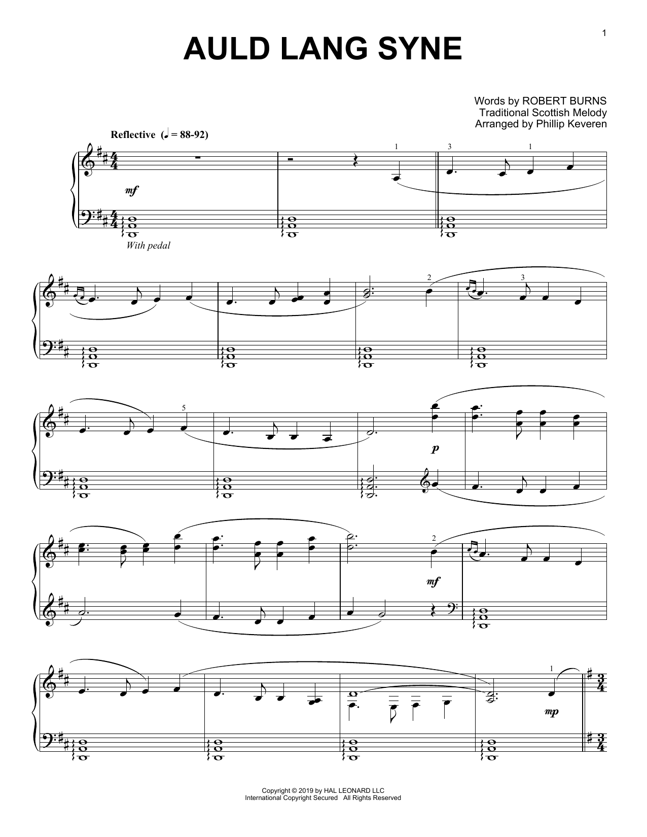 Download Robert Burns Auld Lang Syne (arr. Phillip Keveren) Sheet Music