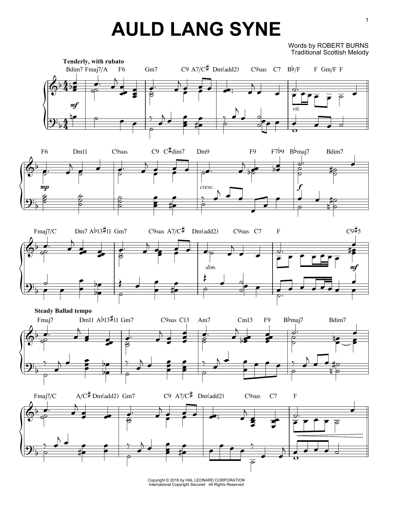 Download Robert Burns Auld Lang Syne [Jazz version] (arr. Bre Sheet Music
