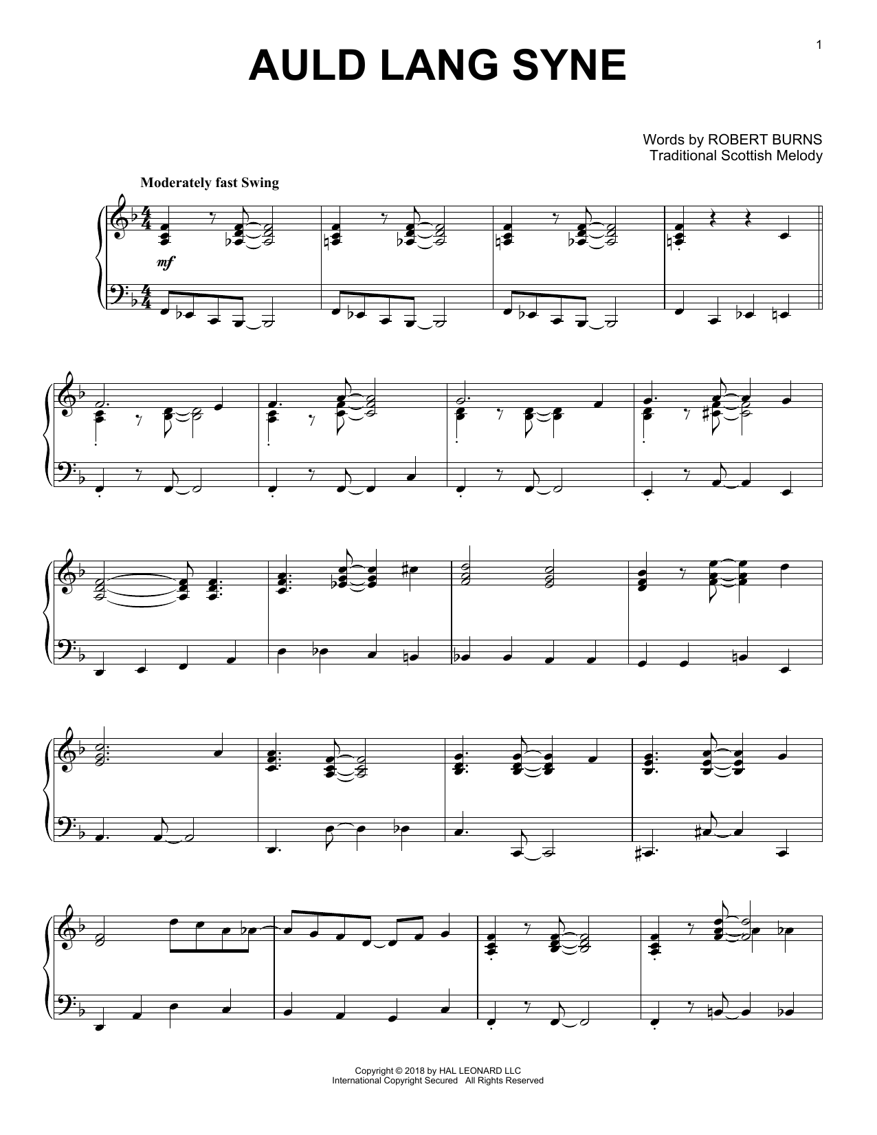 Download Robert Burns Auld Lang Syne [Jazz version] Sheet Music