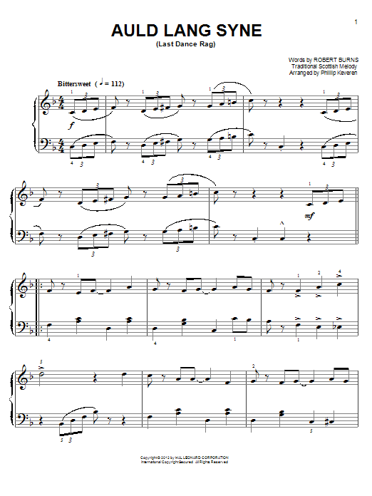 Download Robert Burns Auld Lang Syne [Ragtime version] (arr. Sheet Music