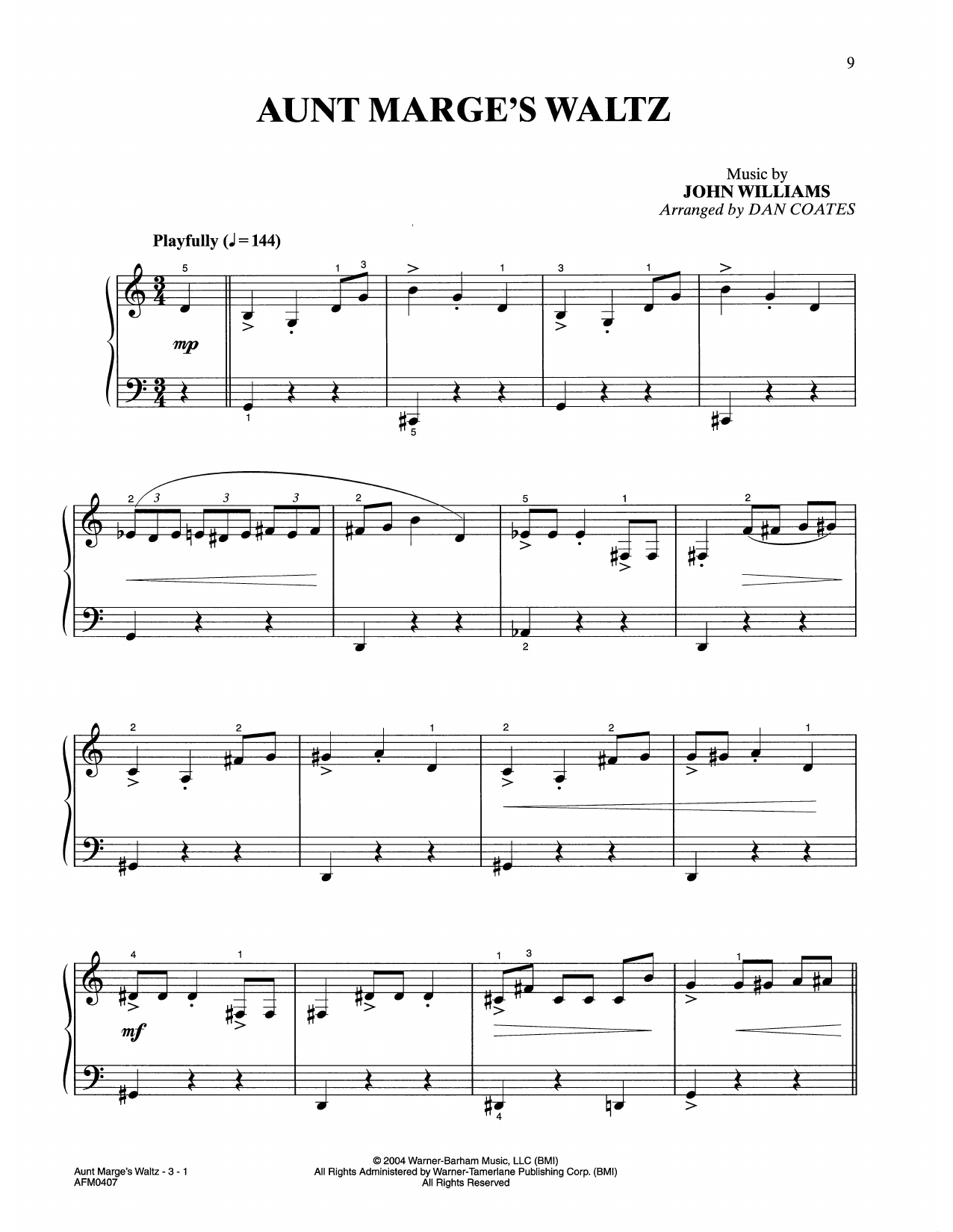Download John Williams Aunt Marge's Waltz (from Harry Potter) Sheet Music