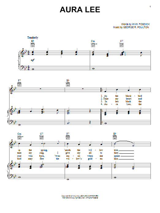 George R. Poulton Aura Lee sheet music notes printable PDF score